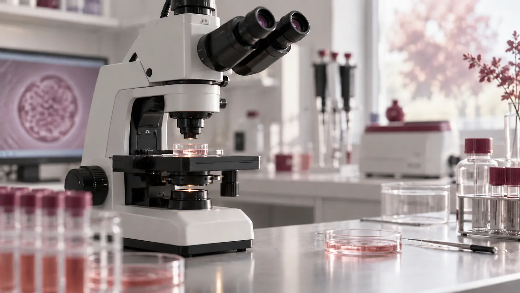 Microscop într-un laborator de fertilitate, ilustrând evaluarea factorului masculin și legătura cu FIV — ART Clinic